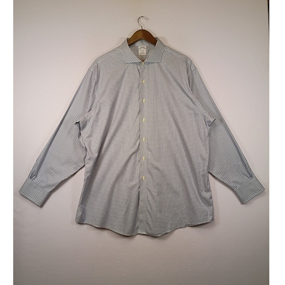 Classic Preppy Brooks Brothers Men 18-35 Blue White Regent Non-Iron Cotton Shirt